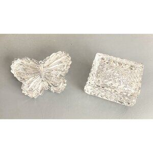 2 Cut Crystal Lidded Trinket Boxes Butterfly & Rectangular